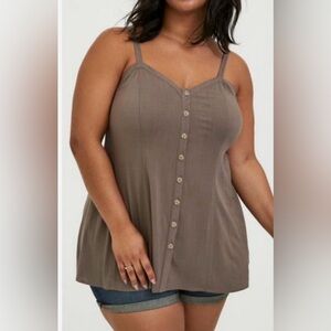 Torrid Brown Button-Front Spaghetti Strap Tank Size 1(1x)